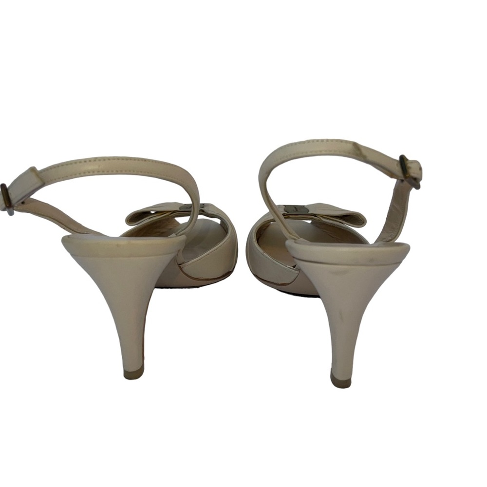 Salvatore Ferragamo Beige Leather Peep Toe Slingback Sandals Sz. 5B - Picture 6 of 10